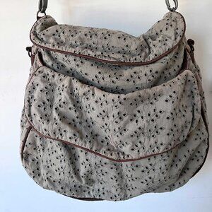 Antik Batik Boho Chic Hobo Messenger Bag Blue-Gray with Chocolate Leather Trim